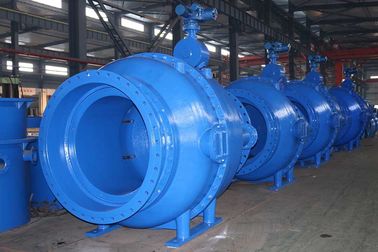 AWWA DN1400 विनियमन गियर बॉक्स पिस्टन संचालित वाल्व तापमान 120°C अधिकतम प्रवाह नियंत्रण / कटऑफ के लिए